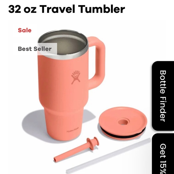 Hydro Flask Coral Tumbler with Handle and Straw - Picture 3 of 8